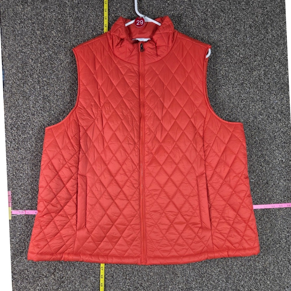 Time and Tru Quilted Vest Women 1X Coral Orange Diamond Padded Full Zip Gilet